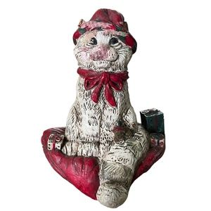 The Stone Bunny Inc. Winter Snow Kitty Cat Resin Christmas Stocking Holder